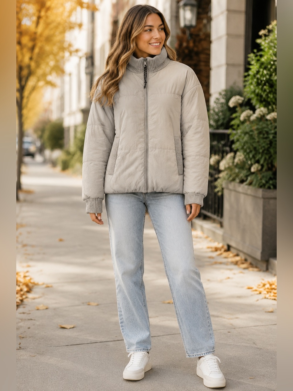 Avalanche Women’s Medium Taupe Puffer Jacket Soft Nylon Mock Neck Full Zip